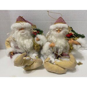 Set Of Two Santa Claus Figurines With Faux Fur Trim & Holiday Decor